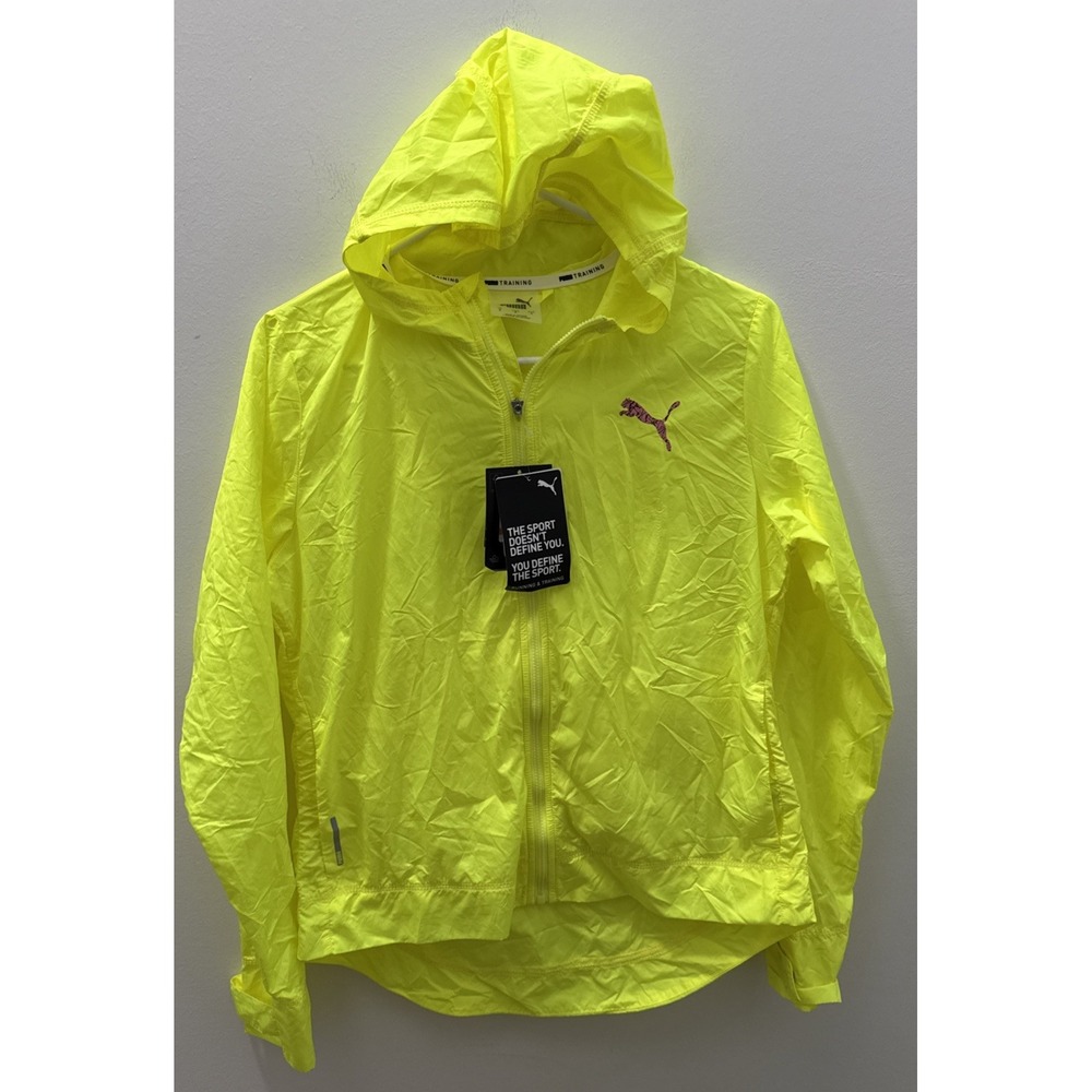 Puma Training Jacket Hooded Windbreaker Women's Yellow Size Small Long Sleeve